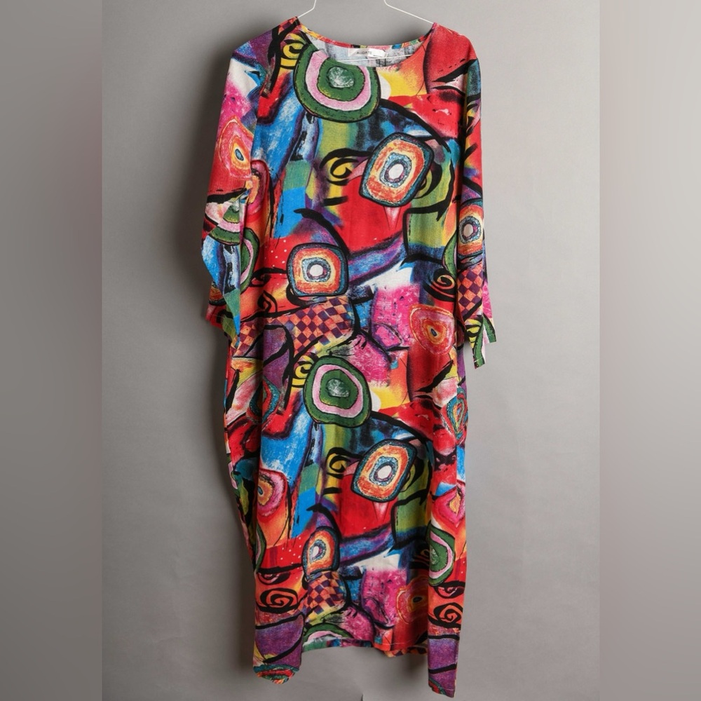 NWT Wild abstract print linen-blend dress by Audate size XXL